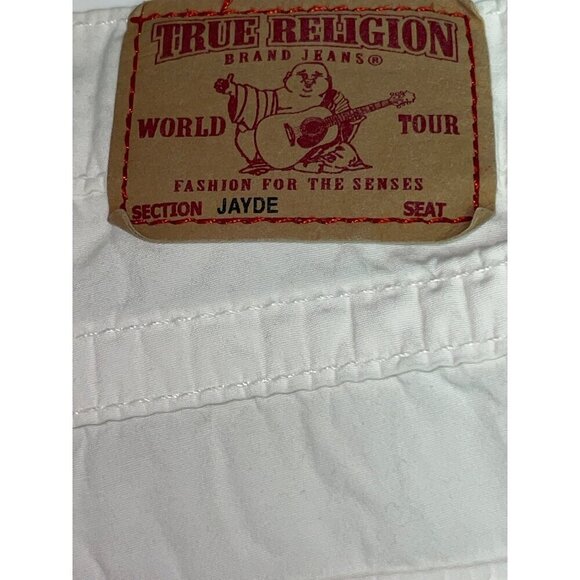 True Religion Women's Jayde White Cut-Off Shorts Size 28 Button Fly Flap Pocket - Picture 8 of 12